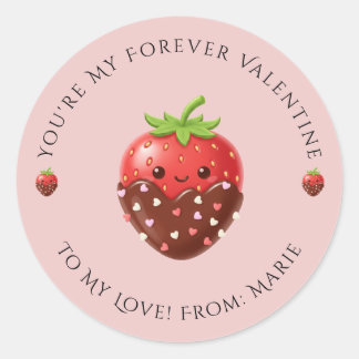 Adesivo Redondo Cute Editable Strawberry Valentine Sticker