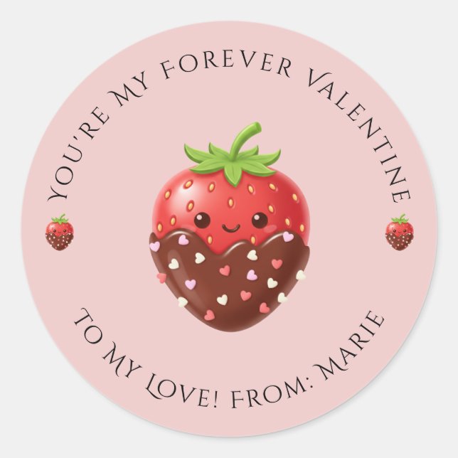 Adesivo Redondo Cute Editable Strawberry Valentine Sticker  (Frente)