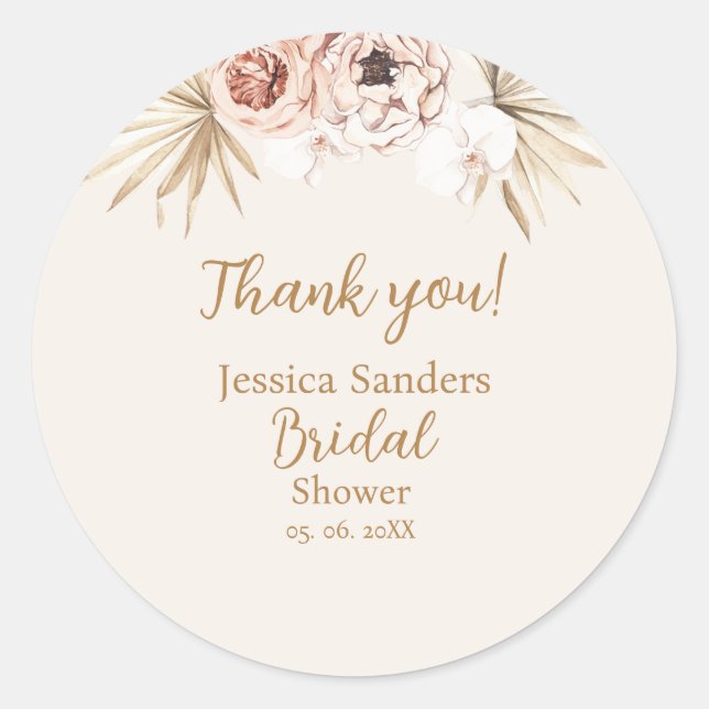Adesivo Redondo Cute Elegant Flowers Boho Bridal Shower (Frente)