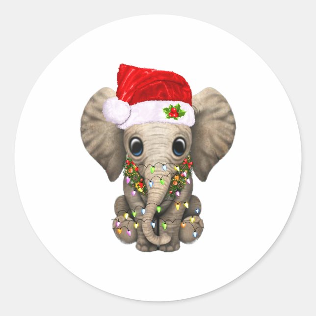 Adesivo Redondo Cute Elephant Christmas Light Funny Elephant Lover (Frente)