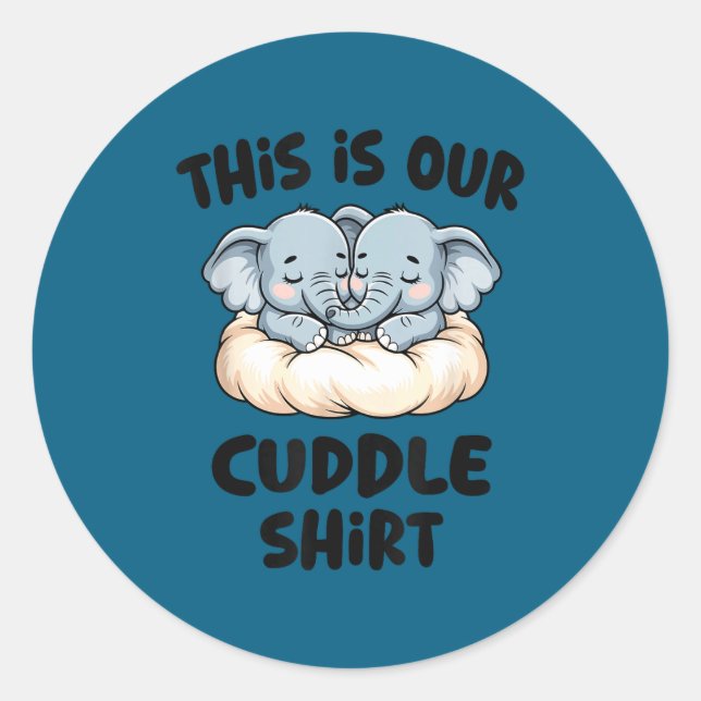 Adesivo Redondo Cute Elephant Couple This Is Our Cuddle  (Frente)