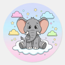 Adesivo Redondo Cute Elephant on Cloud - I'm Ele-Fun-t Pun
