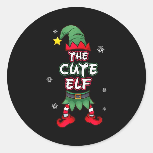 Adesivo Redondo Cute Elf Christmas Pajamas Pjs Matching Family Gro (Frente)