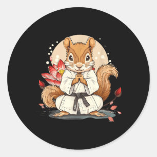 Adesivo Redondo Cute Esquilo de Karatê Flor de Lótus Kickboxing Ku