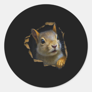 Adesivo Redondo Cute Esquilo Rasgado Tecido Gráfico 3D Premium 
