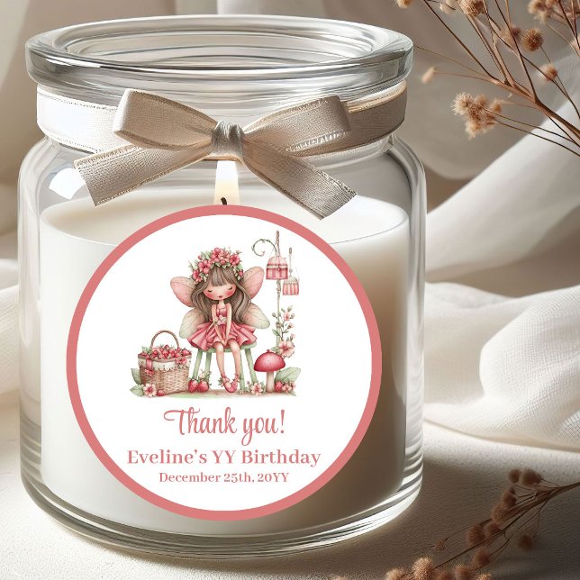 Adesivo Redondo Cute Fairy Blush Flowers Girl Birthday Party (Cute Fairy Blush Flowers Girl Birthday Party Stickers)