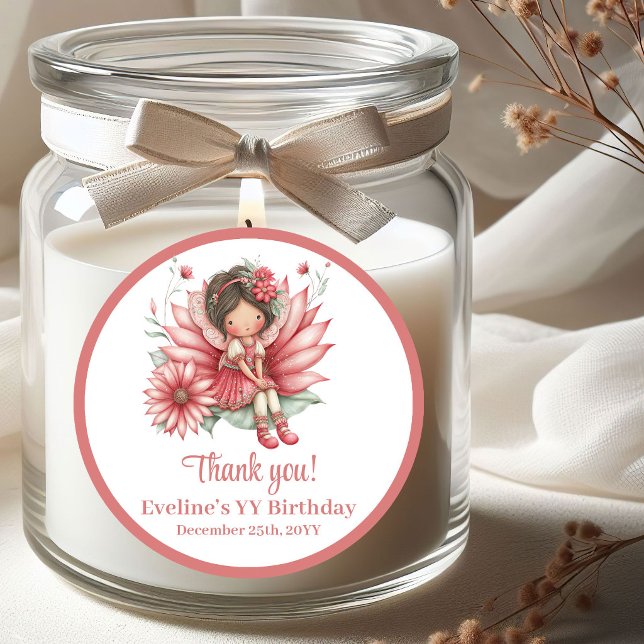 Adesivo Redondo Cute Fairy Magical Floral Girl Birthday Stickers (Cute Fairy Magical Floral Girl Birthday Stickers)