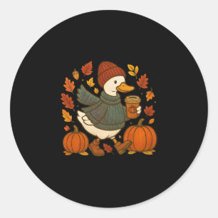 Adesivo Redondo Cute Fall Pato de Abóbora com Tempero de Café de O