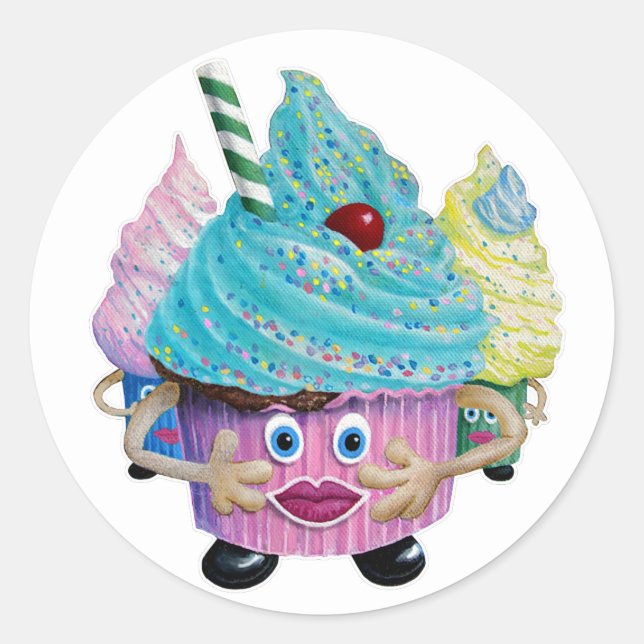 Adesivo Redondo Cute Fantasy Creatur Cupcakes Illustrated (Frente)