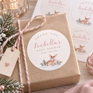 Adesivo Redondo Cute Fawn Rosa Favor de Agradecimento de Chá de Be