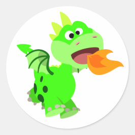 Adesivo Redondo Cute Fire-Spitting Cartoon Dragon Sticker