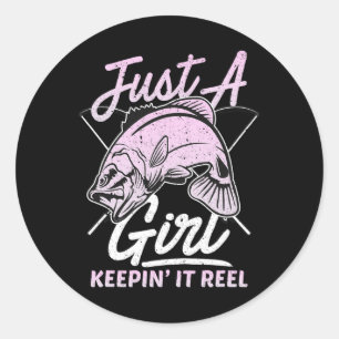 Adesivo Redondo Cute Fishing Engraçado Mantendo a Linha Mulheres R