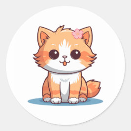 Adesivo Redondo Cute Floral Cat Sticker – Pastel Aesthetic Kitten 