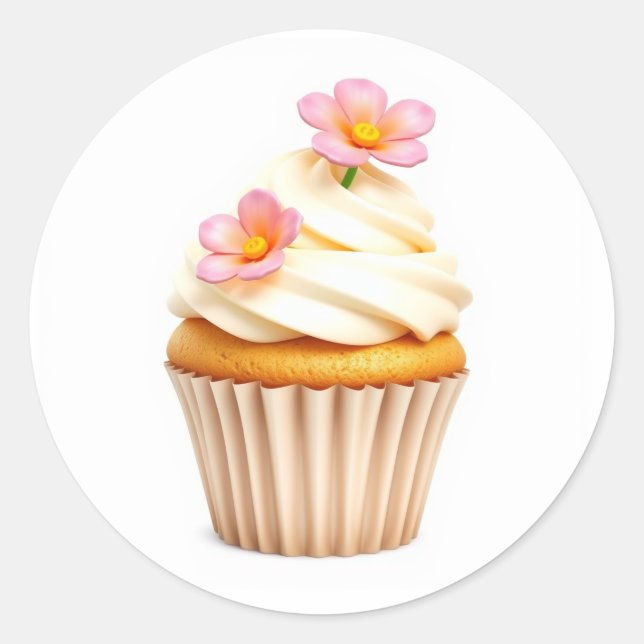 Adesivo Redondo Cute Flower Cupcake Stickers (Frente)