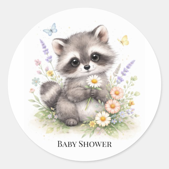 Adesivo Redondo Cute Forest Baby Raccoon Baby Shower  (Frente)