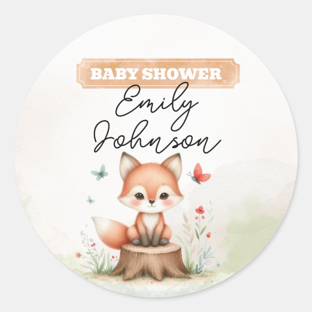 Adesivo Redondo Cute fox baby shower 