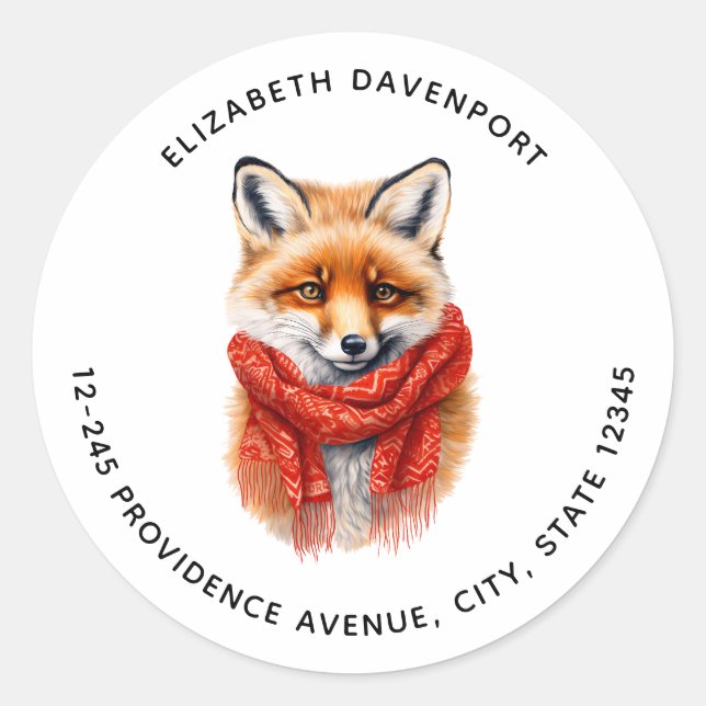 Adesivo Redondo Cute Fox in a Red Scarf Autumn Image Address (Frente)