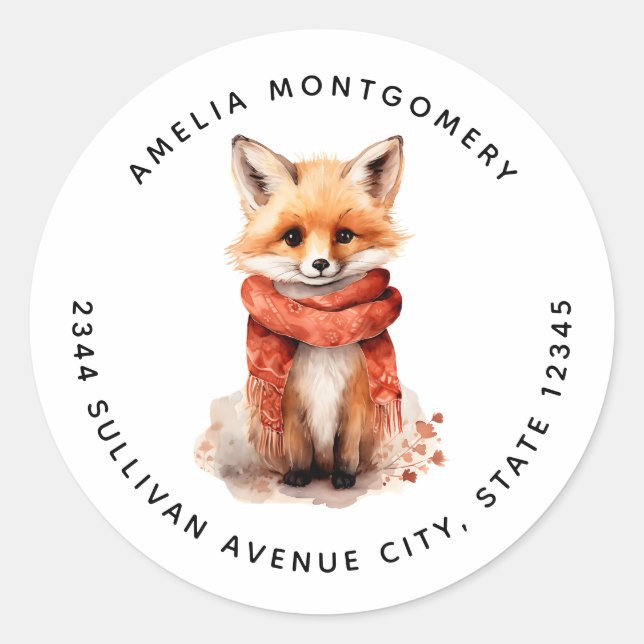 Adesivo Redondo Cute Fox Pup in a Red Scarf - Address (Frente)