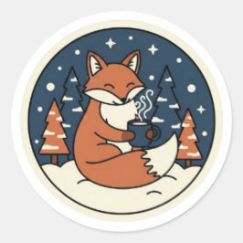 Adesivo Redondo Cute Fox with Cocoa & Starry Winter Sky