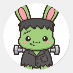 Adesivo Redondo Cute Frankenstein Bunny Halloween