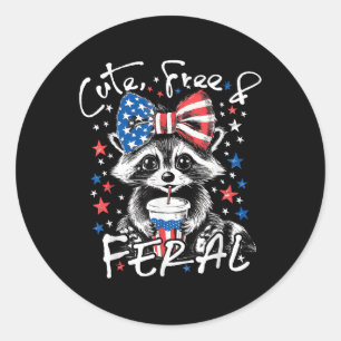 Adesivo Redondo Cute Free E Feral Funny Raccoon 4 De Julho Nos Est