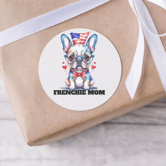 Adesivo Redondo Cute French Bulldog American Flag with Hearts (Criador carregado)