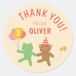 Adesivo Redondo Cute Frog and Bear Birthday Party Favor Sticker