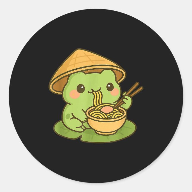 Adesivo Redondo Cute Frog Eating Ramen Anime Japanese Men Women Ki (Frente)