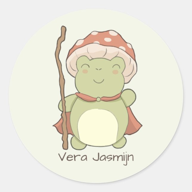 Adesivo Redondo Cute frog with mushroom hat | personalised name (Frente)