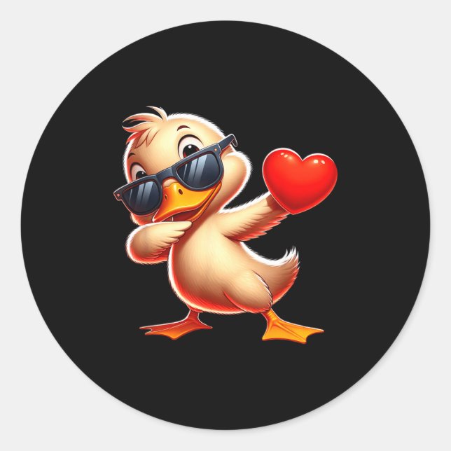 Adesivo Redondo Cute Funny Cool Duck Dabbing Heart Valentines Day  (Frente)