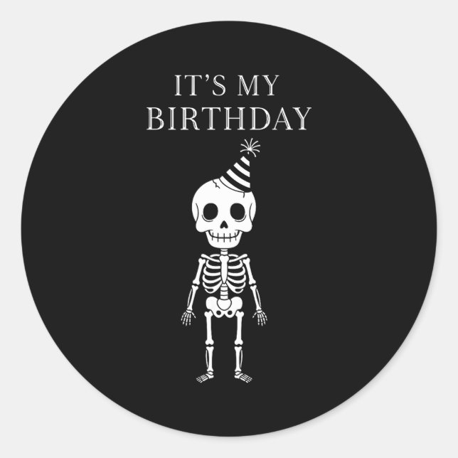 Adesivo Redondo Cute Funny Kawaii Skeleton Birthday Skull Happy Wo (Frente)