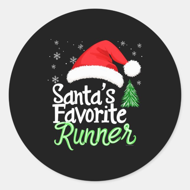 Adesivo Redondo Cute Funny Santa's Favorite Runner Christmas Run H (Frente)