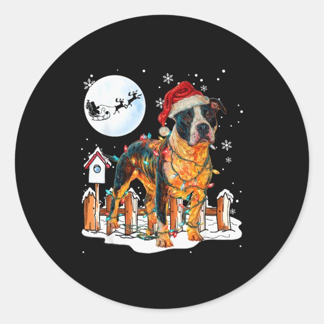 Adesivo Redondo Cute Funny Tbull Christmas Lights Santa Hat Holida (Frente)