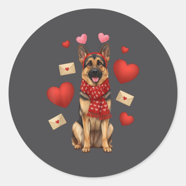 Adesivo Redondo Cute German Shepherd Valentine’s Day Dog Mom - Ger (Frente)