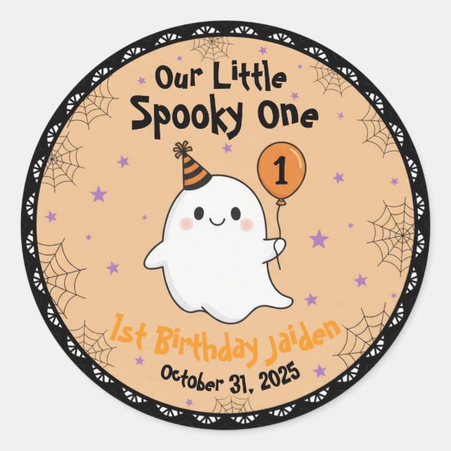 Adesivo Redondo Cute Ghost 1st Halloween Birthday,Baby Outfit (Frente)