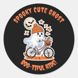 Adesivo Redondo Cute Ghost Halloween - Adorable Biking Ghost