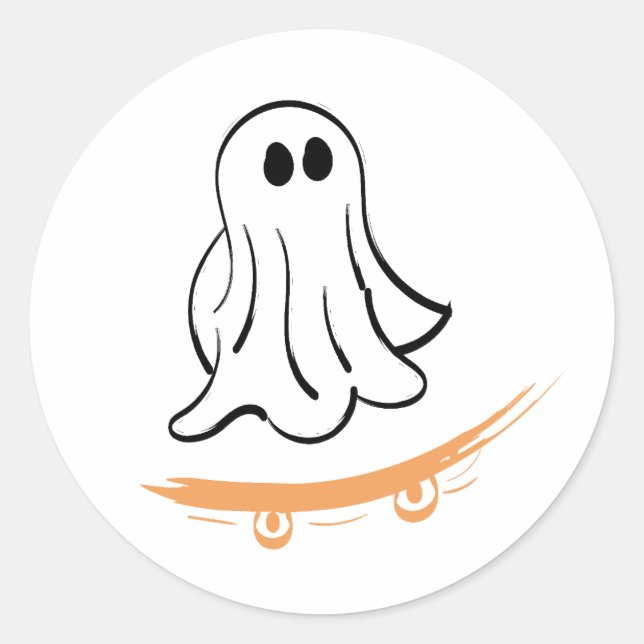 Adesivo Redondo Cute ghost on skateboard (Frente)