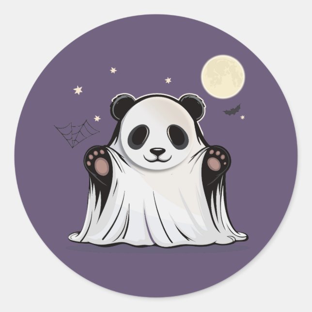 Adesivo Redondo Cute Ghost Panda Under the Moon  (Frente)