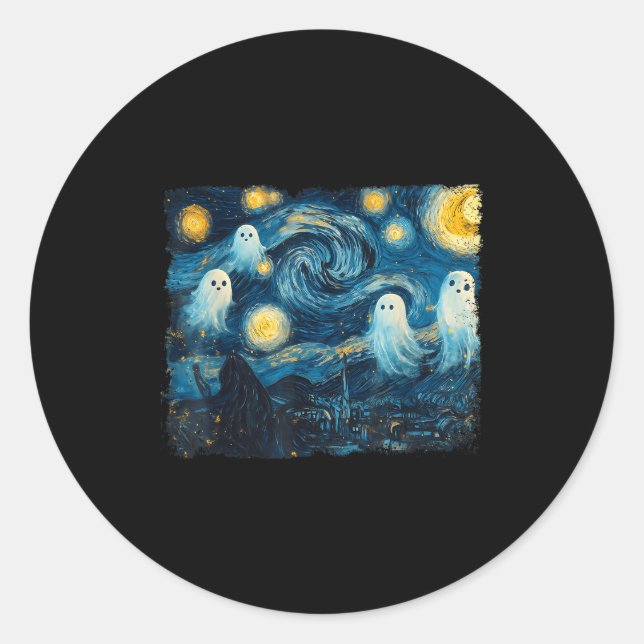 Adesivo Redondo Cute Ghost Starry Night Halloween Soky Retro Van G (Frente)