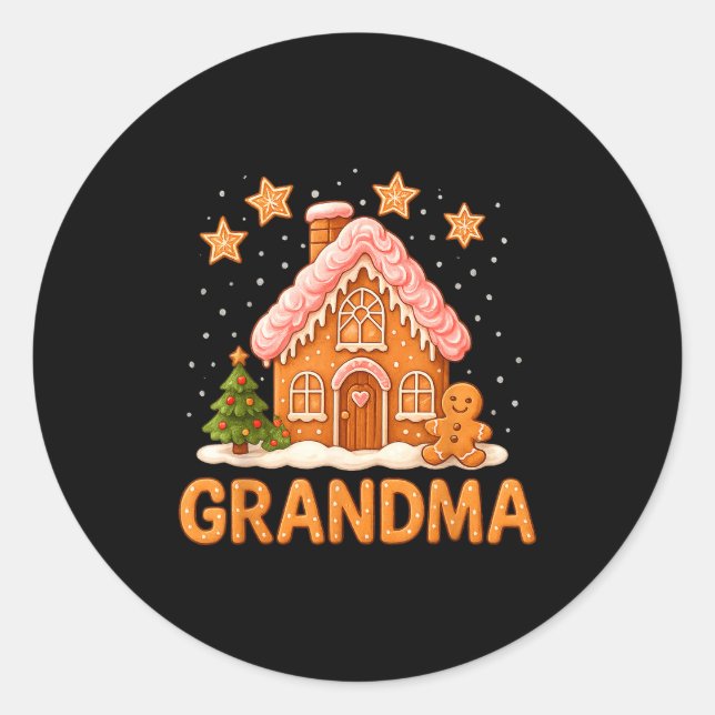 Adesivo Redondo Cute Gingerbread Grandma Merry Christmas Funny  (Frente)
