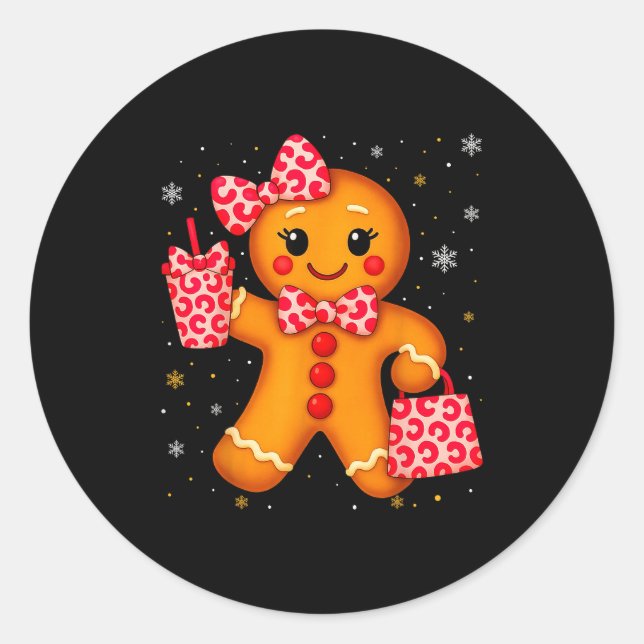 Adesivo Redondo Cute Gingerbread Leopard Bow Christmas Xmas Girl W (Frente)