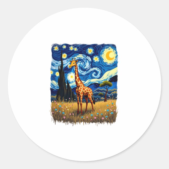 Adesivo Redondo Cute Giraffe Africa - Starry Night T-Shirt (Frente)