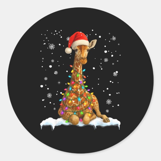 Adesivo Redondo Cute Giraffe Christmas Light Funny Giraffe Lover X (Frente)