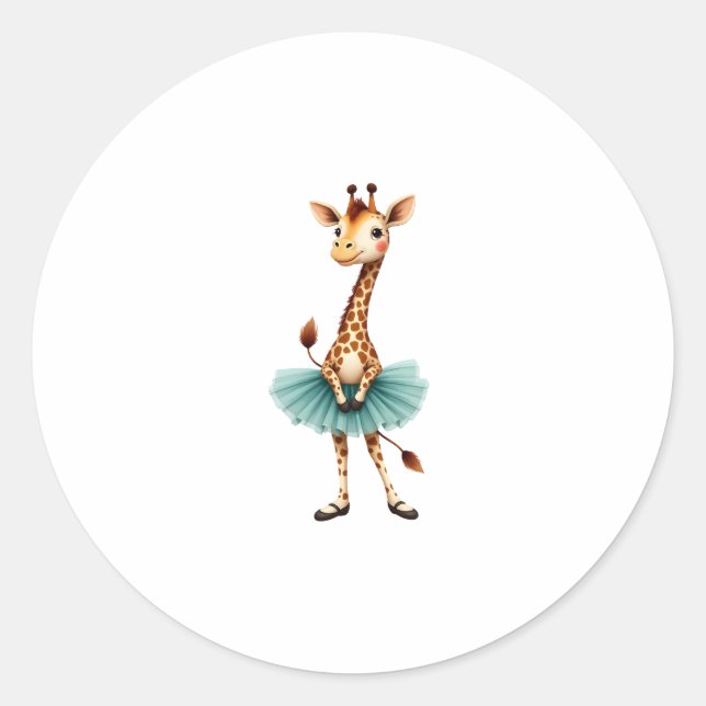 Adesivo Redondo Cute giraffe in a tutu dancing as a ballerina, gif (Frente)