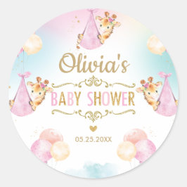 Adesivo Redondo Cute Giraffe Menina Chá de Bebê Obrigado Favor