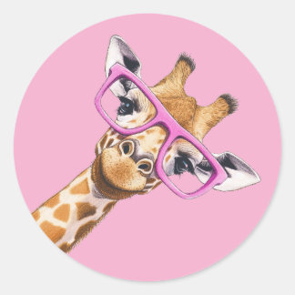 Adesivo Redondo Cute Giraffe with Pink Glasses Aesthetic Sticker