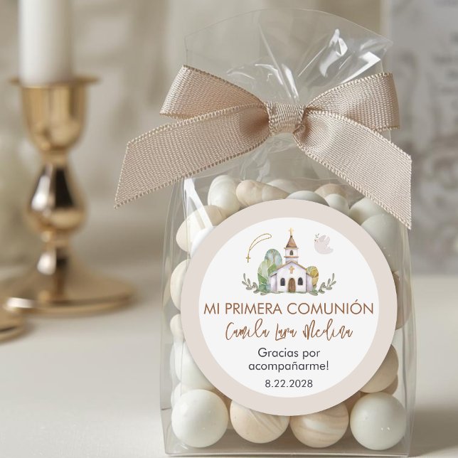 Adesivo Redondo Cute Girl First Holy Communion Gifts and  Favors  (Criador carregado)