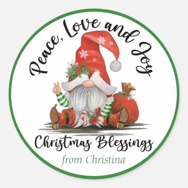 Adesivo Redondo Cute Gnome Christmas Blessings Personalized (Frente)