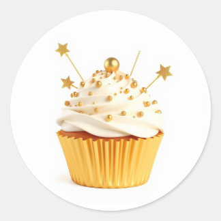 Adesivo Redondo Cute Gold Cupcake Stickers