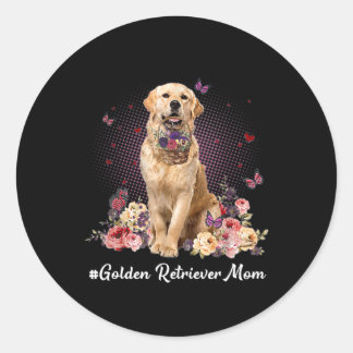Adesivo Redondo Cute Golden Retriever Mom Flower Happy Mother's